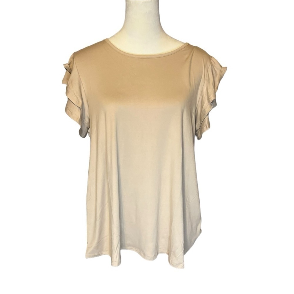 Women's Medium boutique tan/ khaki ruffle sleeve top